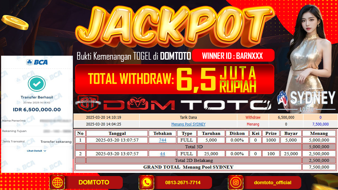JACKPOT TOGEL POOL SYDNEY 20 MARET 2025